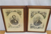 ABE Lincoln & Washington Framed Pictures 18"x15"
