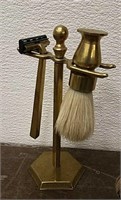 Vintage Brass Shaving Stand with Brush & Razor