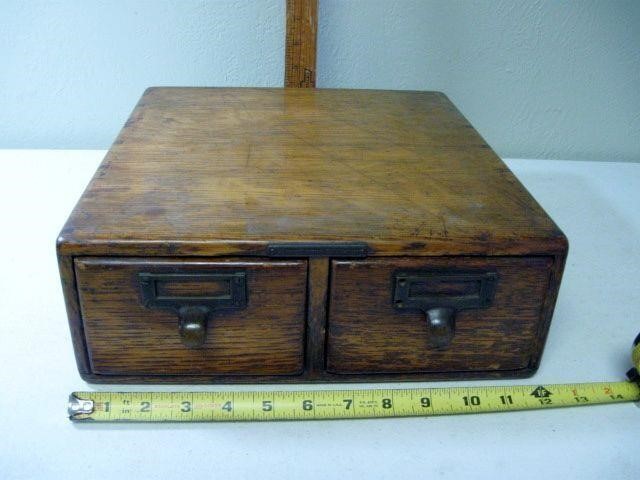 Antique Oak 2 Drawer Index Card Organizer