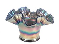 Fenton Ruffled Top Hat Carnival Glass Bowl Cobalt