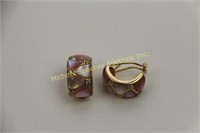 PR 14K GOLD MOTHER OF PEARL AND DIAMOND EARRINGS