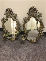 PAIR GILT MIRRORED WALL SCONCES