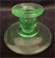 Green Vaseline glass candle holder