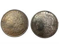 (2) 1921 AU Morgan Silver dollars