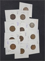 LOT OF (12) DIFFERENT DATE INDIAN PENNIES