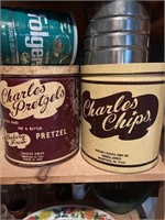 Charles chips tin, Charles pretzels tin