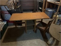 Vintage childrens double work desk with oak chair