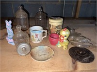 Glass containers, mug, dish, lids