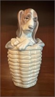 Lladro Basset Hound In Basket Figurine