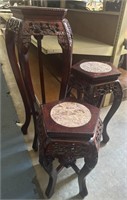 Carved plant stands With Inset Marble Top