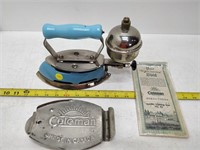 coleman iron #4a blue enamel iron with stand