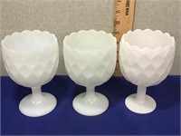 (3) EO Brody Milk Glass Compote Style Planters
