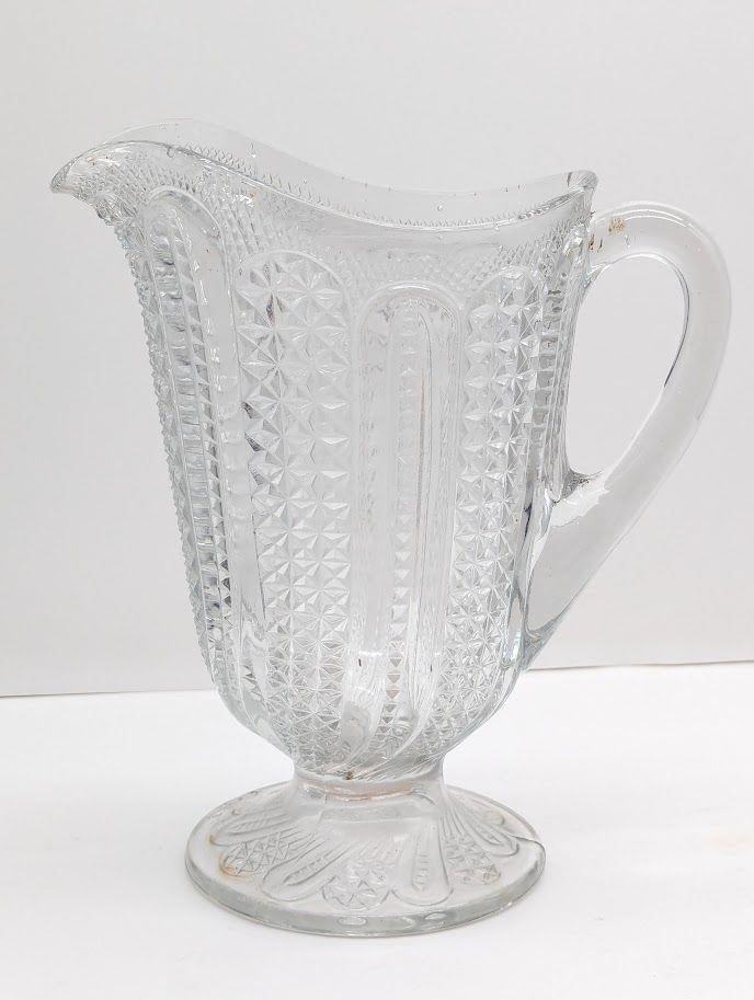 EAPG Patterned Clear Glass Pitcher