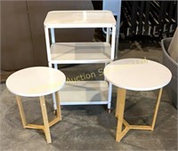 Metal Cart on Wheels with 2 Round Side Tables
