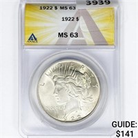 1922 Silver Peace Dollar ANACS MS63