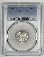 1942-D Mercury Silver Dime PCGS AU55