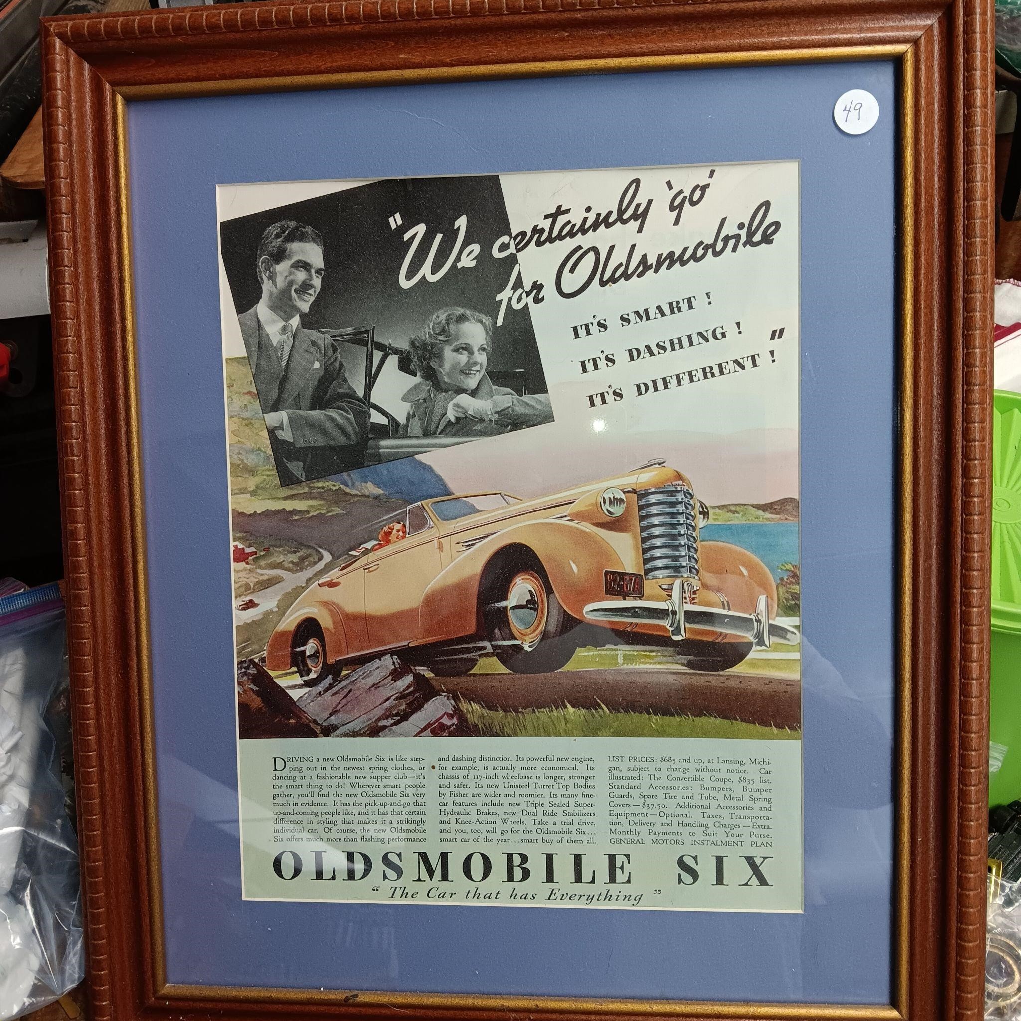 Framed & Matted 1950's Oldsmobile 6 Advertisement