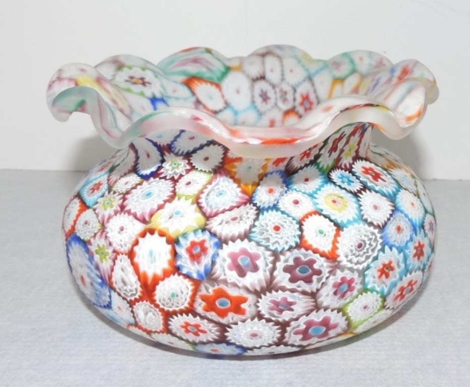 Murano Millefiori vase, 3 1/2"h, 6"w