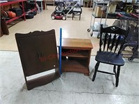 End table,  chair, cabinet