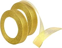 2 Pcs Organza Ribbon-Gold