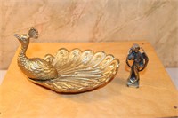 Metal peacock trinket dish with figure