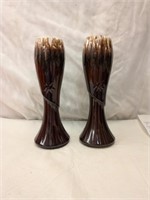 2 Brown Drip Glaze Vases, USA, 10 1/2" tall
