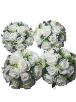 4 White Silk Rose Wedding Centerpieces