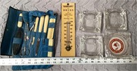 Vintage Men's Grooming Kit, Ashtrays & Thermometer