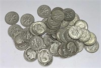 50 1950s Roosevelt dimes 90% silver