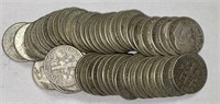 50 1959 - 63 Roosevelt dimes 90% silver
