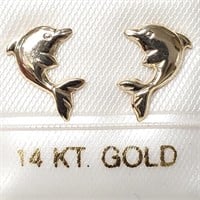 14K Yellow Gold "Left and Right" Dolphin Earrings