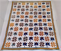 Patch work quilt - stars & flowers, orange & blue,