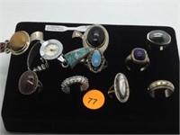 10 PC - SILVER RINGS, PENDANTS & WATCH - VARIOUS G