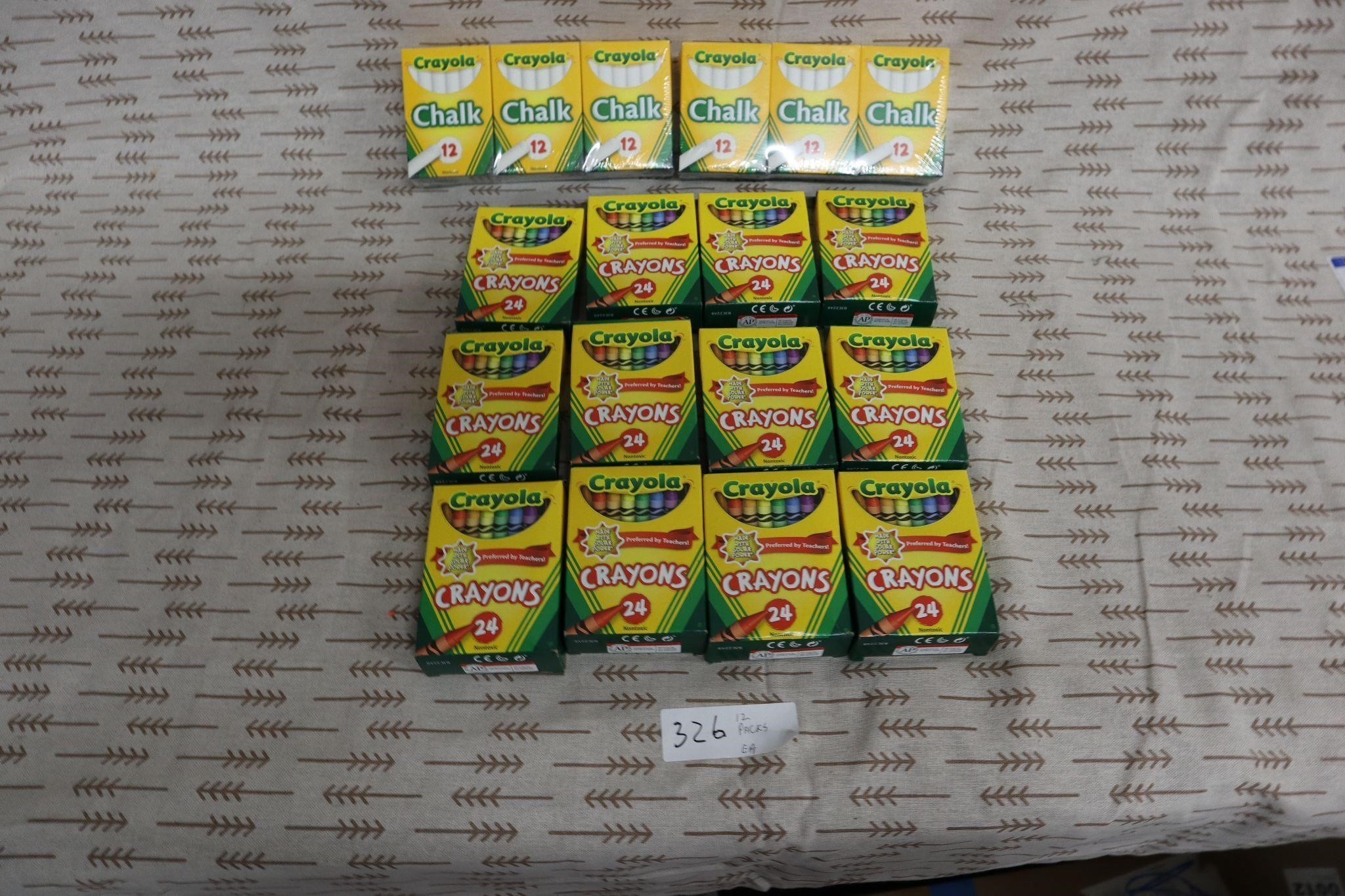 12 box's of Crayola crayons, 12 boxes of chalk