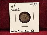 1945 Newfoundland Silver 5¢ Coin