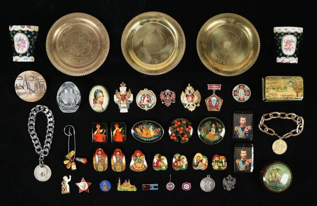 Lot of Russian Decorative Items, Badges, Pins
