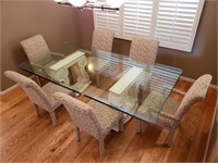 Glass Dining Table with Pedestals & Chairs