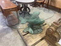GLASSTOP COFFEE TABLE W METAL DOLPHIN BASE