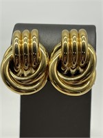 Trifari Fancy Gold Tone Clip Earrings