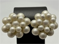 Vintage German Faux Pearl Cluster Earrings