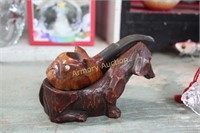 CARVED DOG PIPE STAND WITH PIPE