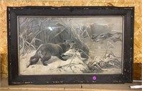 B&W Framed Fox/Goose Picture