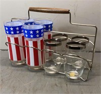 Vintage Drink Caddy & Glasses