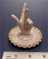 F1) Ceramic ring holder stand. Hand shaped with