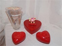 Lot of 3 Plastic Hearts & Slurpy Cup