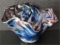 Wavy Art Glass Bowl 6"x9"