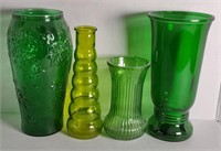 Lot of Green Glass Vases (Longest 9.5")