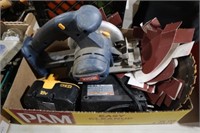 BOX OF SKIL SAW, CHARGER, MISC.