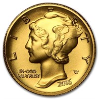 2016-w 1/10oz Gold Mercury Dime Centennial W/ Box