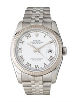 18k Gold Rolex Datejust White Dial Watch 36mm
